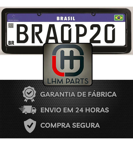 Moldura De Placa Carro Mercosul -universal Preta Lisa - Par