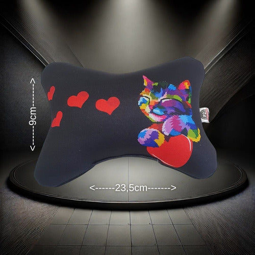 Almofada Apoio Cervical De Pescoço Para Carro - Gato Coração