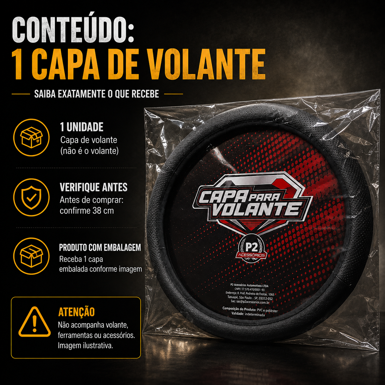 Capa de Volante Esportiva em Courvin (Couro SIntético) 38cm