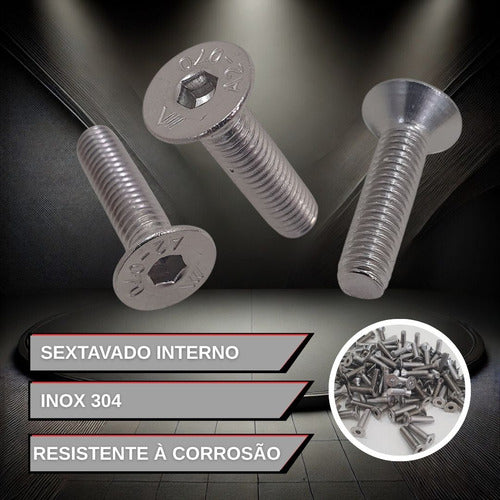 Parafuso Allen Inox Com Cabeça Conica Chata M5 X 10mm 10 Pçs
