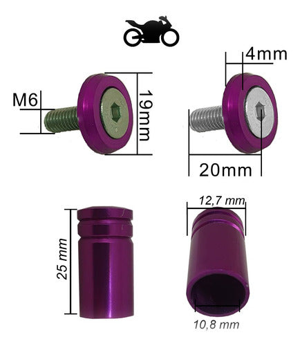 Parafuso De Placa + Tampa De Válvula Moto Redonda - Roxo