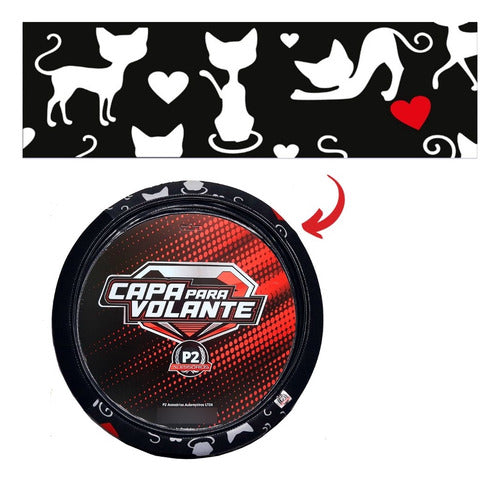 Capa De Volante Em Neoprene Preto - Gato Branco