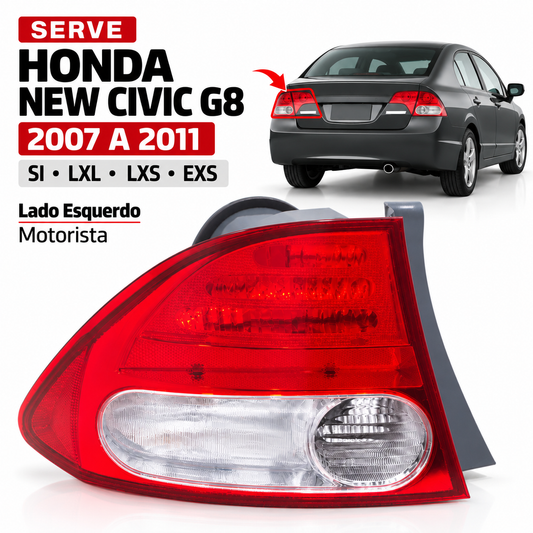 Par Lanterna Traseira Honda New Civic G8 2007 2008 2009 2010 2011 - Bicolor/Cristal