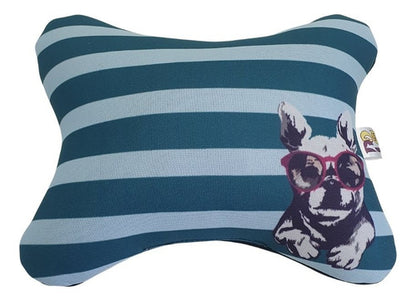 Almofada Apoio Cervical Em Neoprene Para Carro Bulldog Azul