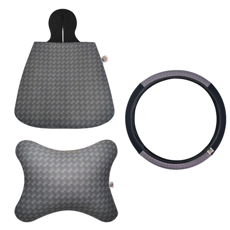 Kit Carro 3 Peças Lixeira Almofada de Pescoço e Capa de Volante Cores Neutras