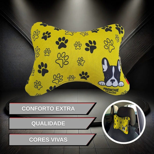Almofada Apoio Cervical De Pescoço P Carro Bulldog Amarelo