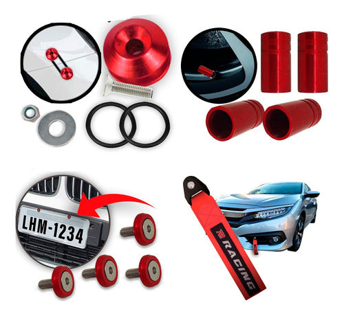 Tow Strap+trava Parachoque+tampa Valvula Red+parafuso - Verm