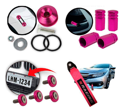 Kit Tow Strap+trava Parachoque+tampa Válvula Parafuso - Rosa