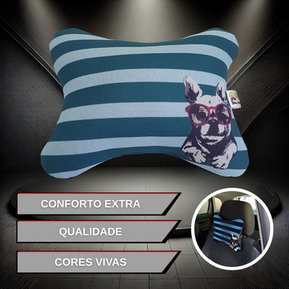 Almofada Apoio Cervical Em Neoprene Para Carro Bulldog Azul