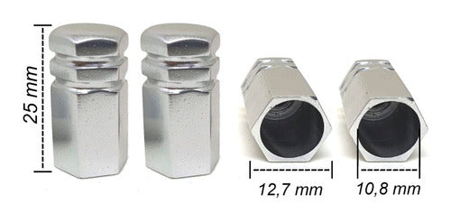 Tampa De Válvula Pneu Carro Sextavada Grande 4pçs - Prata