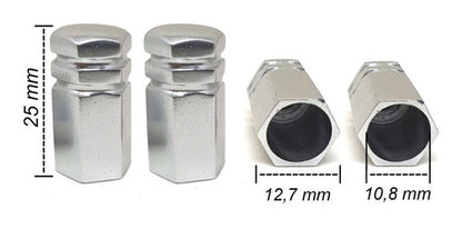 Tampa De Válvula Pneu Carro Sextavada Grande 4pçs - Prata