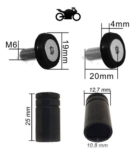 Parafuso De Placa + Tampa De Válvula Moto Redonda - Preto