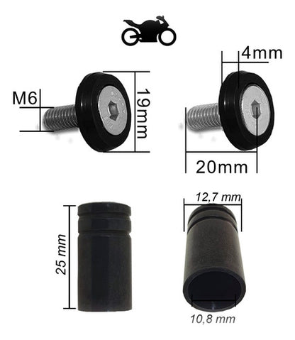 Parafuso De Placa + Tampa De Válvula Moto Redonda - Preto