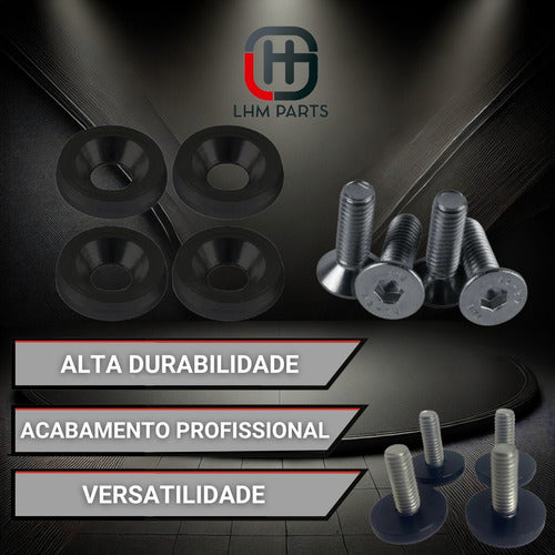 Parafuso / Anilha Placa Carro  Moto Anodizado - Preto