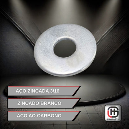 Arruela Lisa Aço Zincada 3/16 Zincado Branco - 100peças