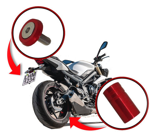 Parafuso De Placa + Tampa De Válvula Moto Redonda - Vermelho