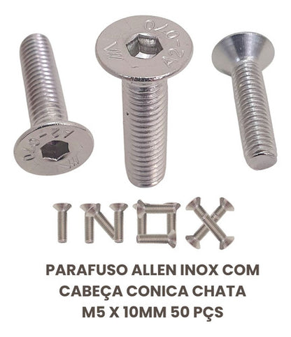 Parafuso Allen Inox Com Cabeça Conica Chata M5 X 10mm 50 Pçs