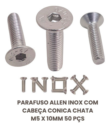 Parafuso Allen Inox Com Cabeça Conica Chata M5 X 10mm 50 Pçs