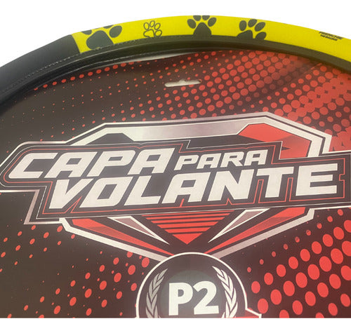 Capa De Volante Em Neoprene Preto - Bull Dog Amarelo