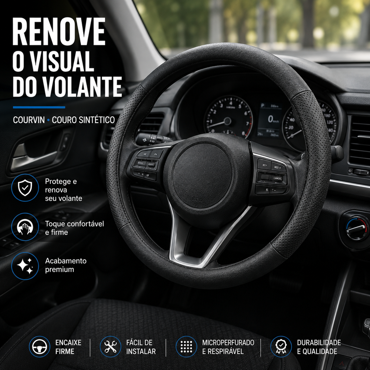 Capa de Volante Esportiva em Courvin (Couro SIntético) 38cm