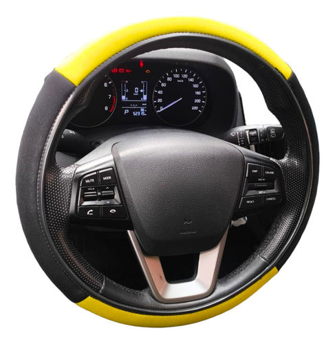 Capa De Volante Em Neoprene Preto - Amarelo
