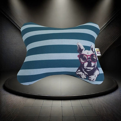 Almofada Apoio Cervical Em Neoprene Para Carro Bulldog Azul