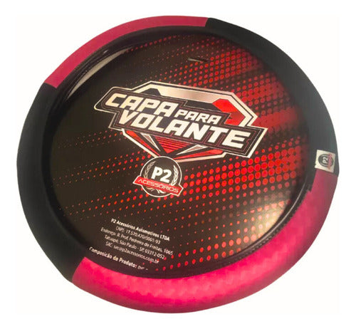 Capa De Volante Em Neoprene Preto - Rosa