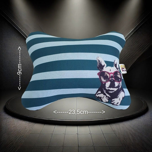 Almofada Apoio Cervical Em Neoprene Para Carro Bulldog Azul