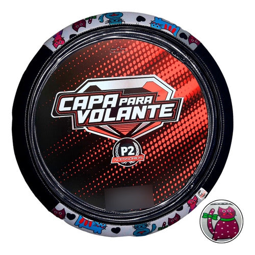 Capa De Volante Em Neoprene Preto - Gato Colorido