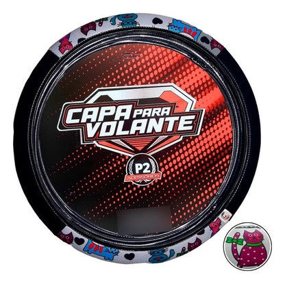 Capa De Volante Em Neoprene Preto - Gato Colorido