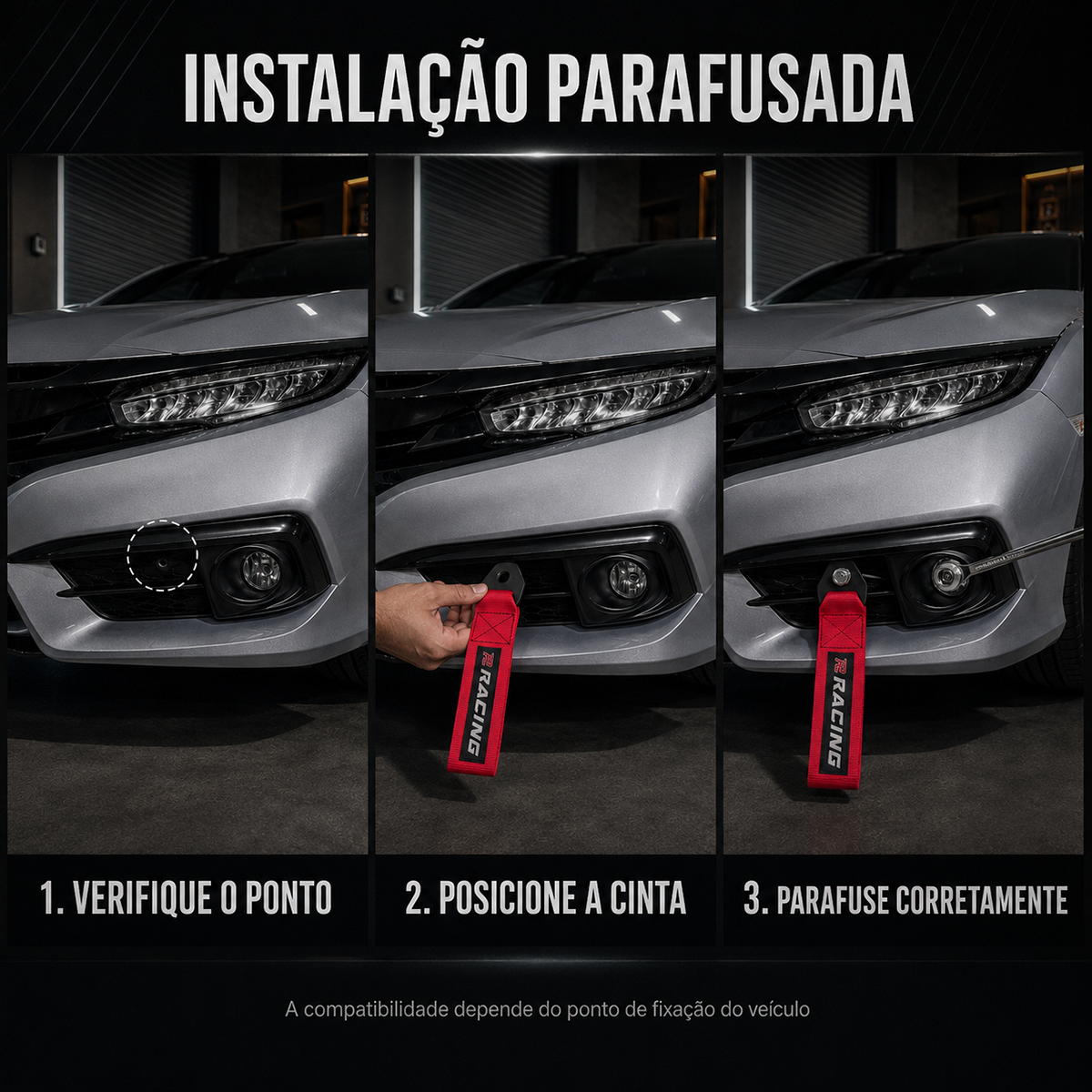 Tow Strap Hook Cinta de Reboque Decorativa Com Engate Parafusado - Várias Cores - P2 Racing