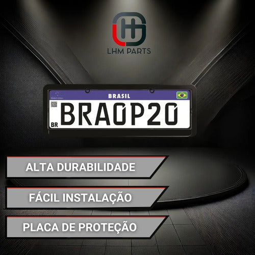 Moldura De Placa Carro Mercosul -universal Preta Lisa - Par