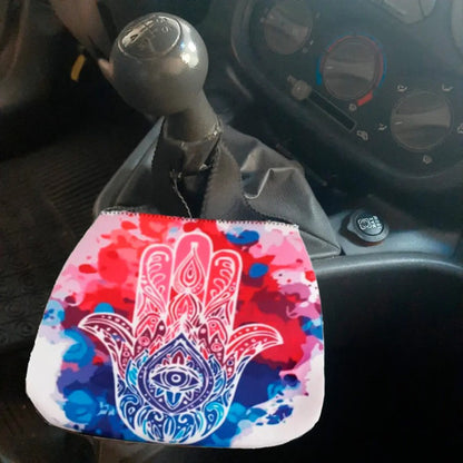 Lixeirinha De Carro Em Neoprene - Lixocar - Hansa Mão De Fátima Estampado Com Fundo Preto