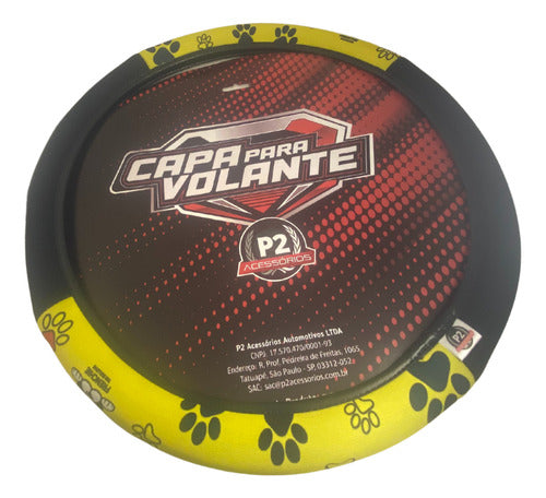 Capa De Volante Em Neoprene Preto - Bull Dog Amarelo