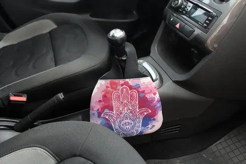 Lixeirinha De Carro Em Neoprene - Lixocar - Hansa Mão De Fátima Estampado Com Fundo Preto