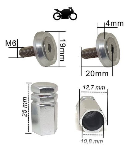 Kit Moto Parafuso De Placa E Tampa Válvula Sextavada - Prata