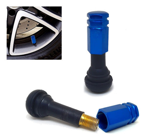 Tampa De Válvula Pneu Carro Sextavada Grande 4pçs - Azul