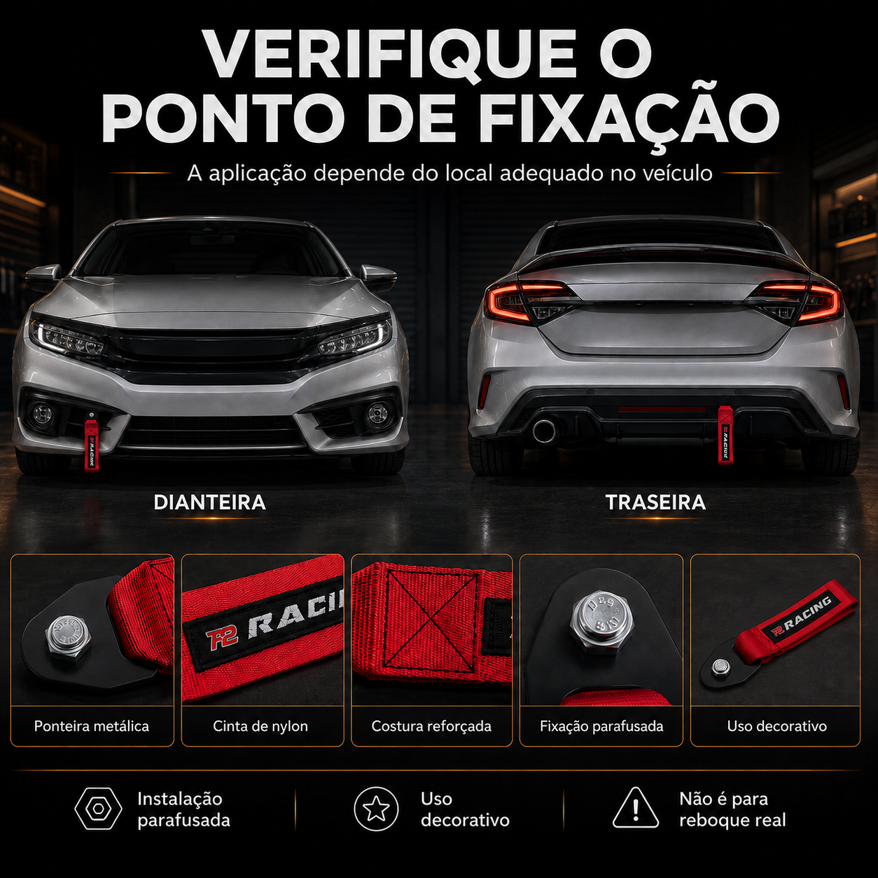 Tow Strap Hook Cinta de Reboque Decorativa Com Engate Parafusado - Várias Cores - P2 Racing