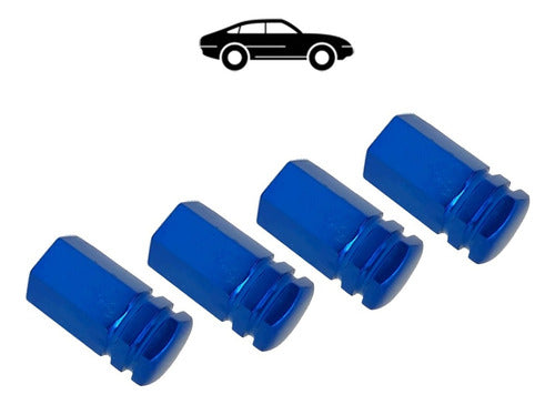 Tampa De Válvula Pneu Carro Sextavada Grande 4pçs - Azul