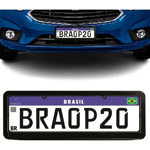 Moldura De Placa Carro Mercosul -universal Preta Lisa - Par