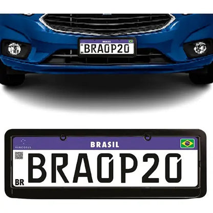 Moldura De Placa Carro Mercosul -universal Preta Lisa - Par
