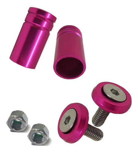 Parafuso De Placa + Tampa De Válvula Moto Redonda - Rosa
