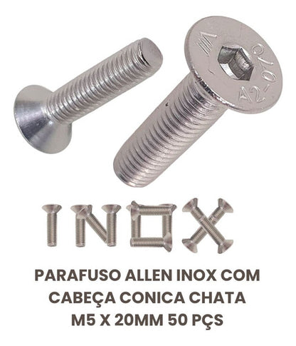Parafuso Allen Inox Com Cabeça Conica Chata M5 X 20mm 50 Pçs