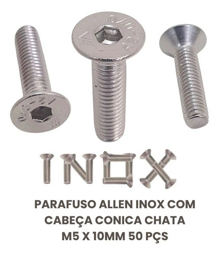 Parafuso Allen Inox Com Cabeça Conica Chata M5 X 10mm 50 Pçs