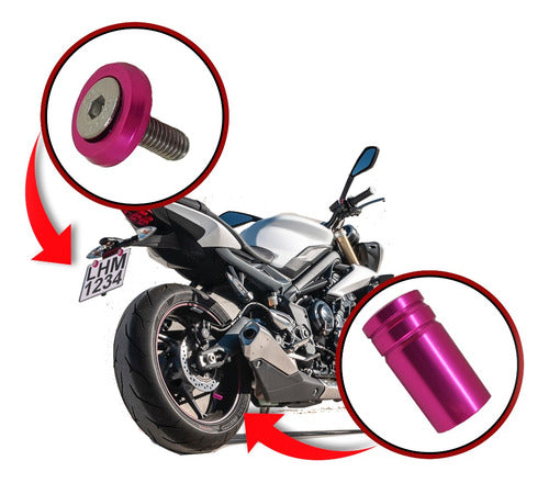 Parafuso De Placa + Tampa De Válvula Moto Redonda - Rosa