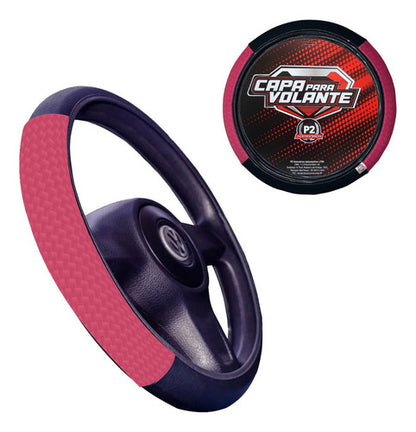 Capa De Volante Em Neoprene Preto - Rosa