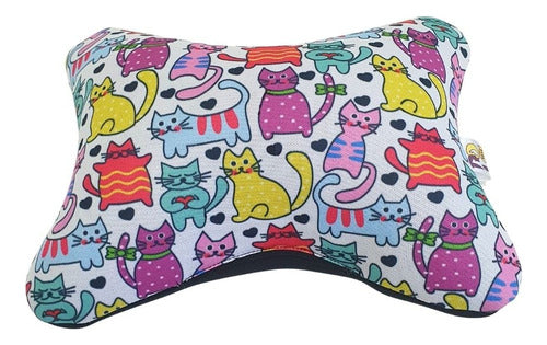 Almofada Apoio Cervical De Pescoço Para Carro- Gato Colorido