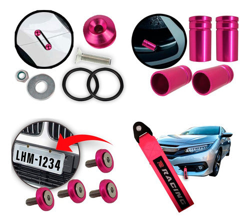 Kit Tow Strap+trava Parachoque+tampa Valvula+parafuso - Rosa