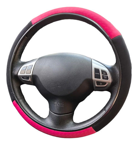 Capa De Volante Em Neoprene Preto - Rosa