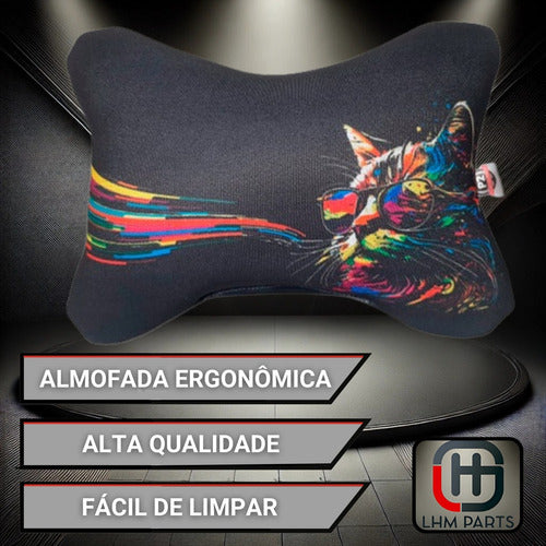 Almofada Apoio Cervical De Pescoço Para Carro - Gato Óculos